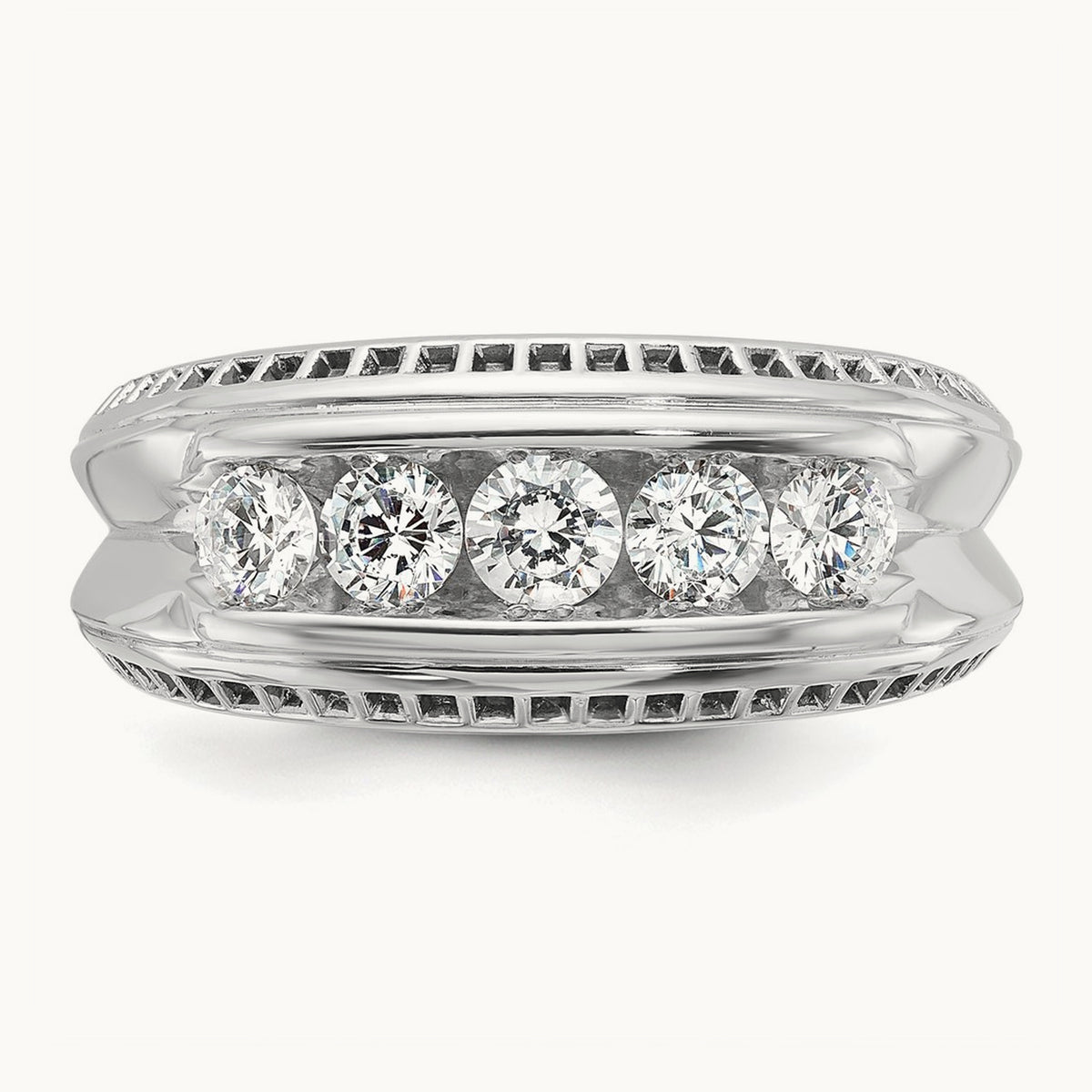 w/Black RH IBGoodman Men's Polished 5-Stone Diamond Ring, 14K White Gold