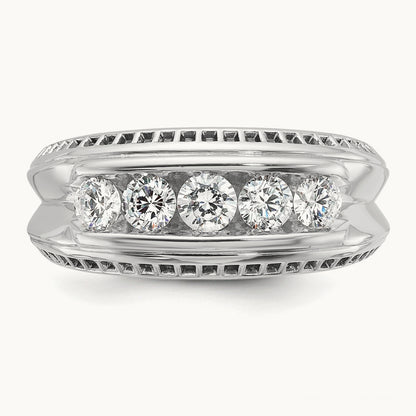 w/Black RH IBGoodman Men's Polished 5-Stone Diamond Ring, 14K White Gold