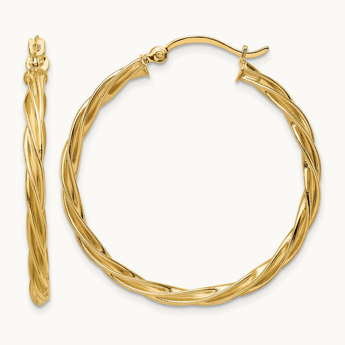Fine Twisted Hoop Earrings — 14K Yellow Gold, 33.75mm