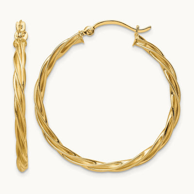 Fine Twisted Hoop Earrings — 14K Yellow Gold, 33.75mm