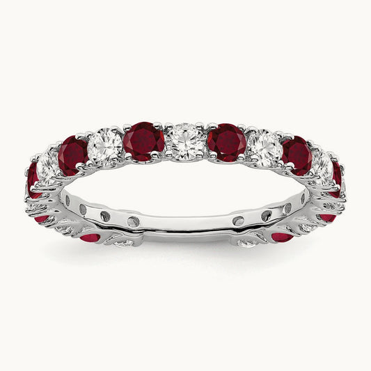 Created Ruby and Diamond Band, 14K White Gold