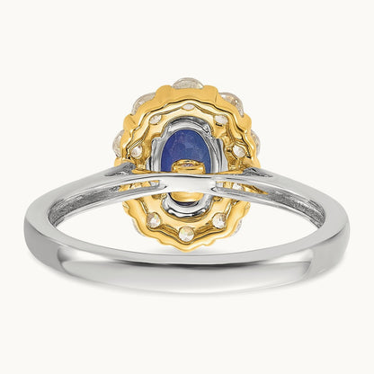 Created Sapphire Halo Ring, 0.50 ct tw Lab-Grown Diamond — 14K Two-Tone