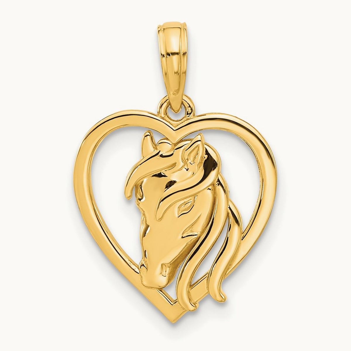 Polished Horse Head In Heart Pendant, 14K