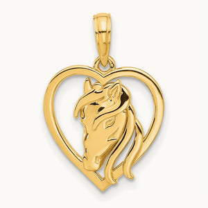 Polished Horse Head In Heart Pendant, 14K