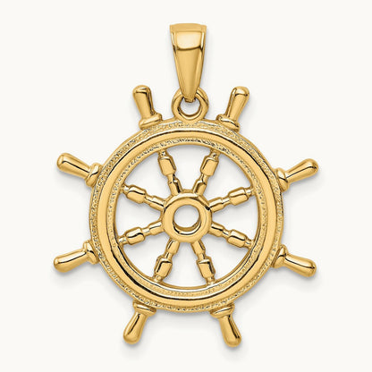 3D Ships Wheel Pendant — 14K Yellow Gold