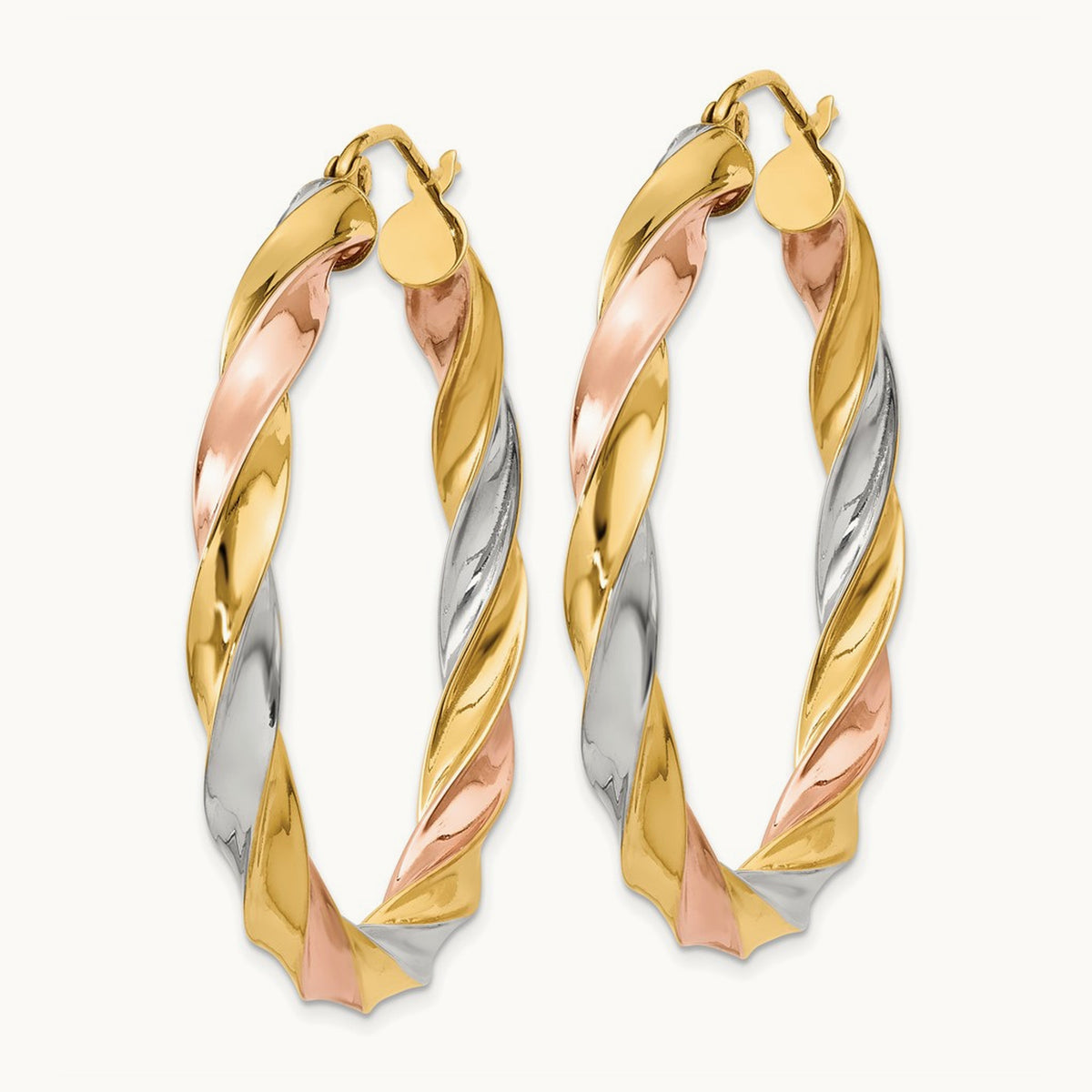 Tri-color Light Twisted Hoop Earrings — 34mm