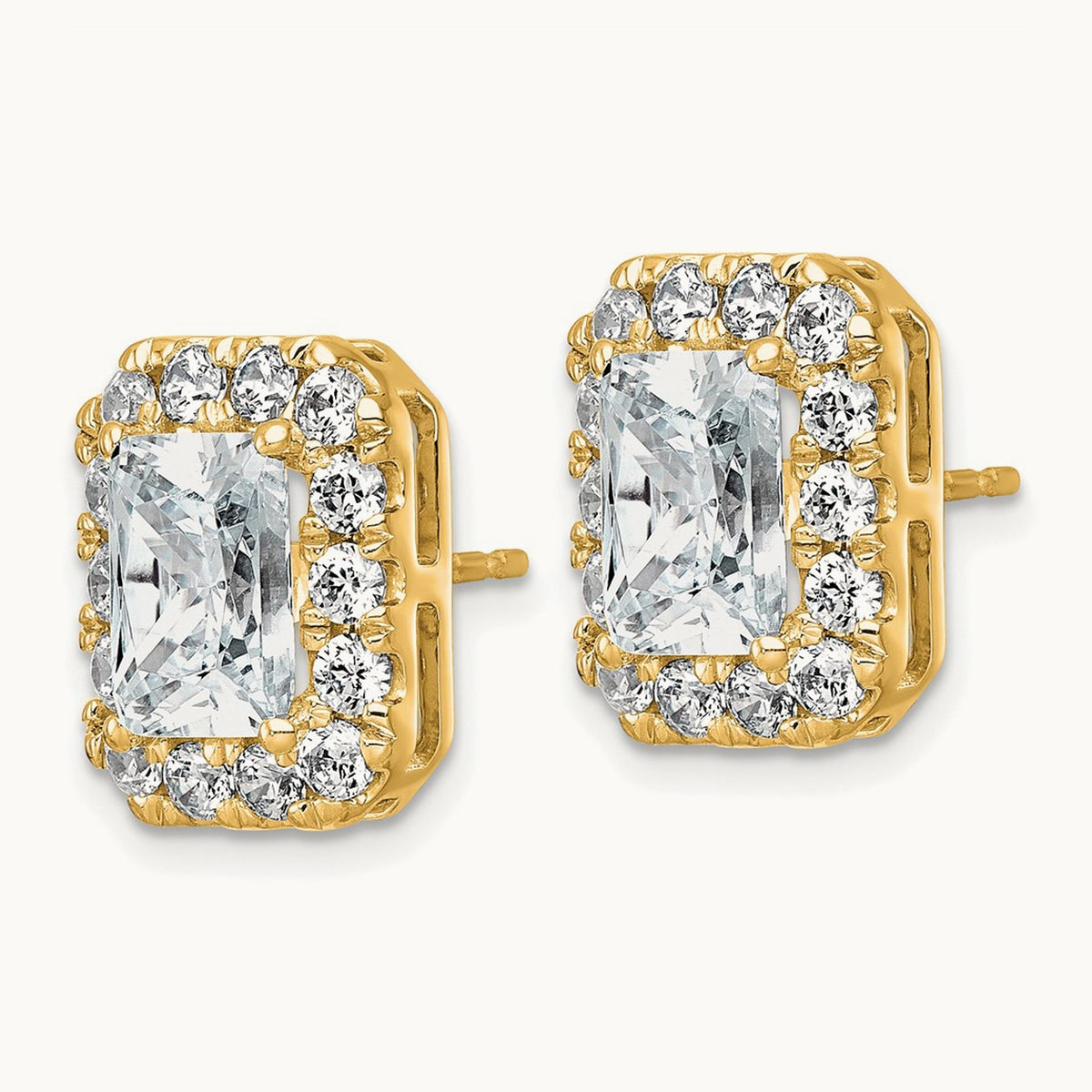 Radiant Halo Post Earrings, 0.50-8.50 ct tw Lab-Grown Diamond — 5 3/4 ct, 14K Yellow Gold