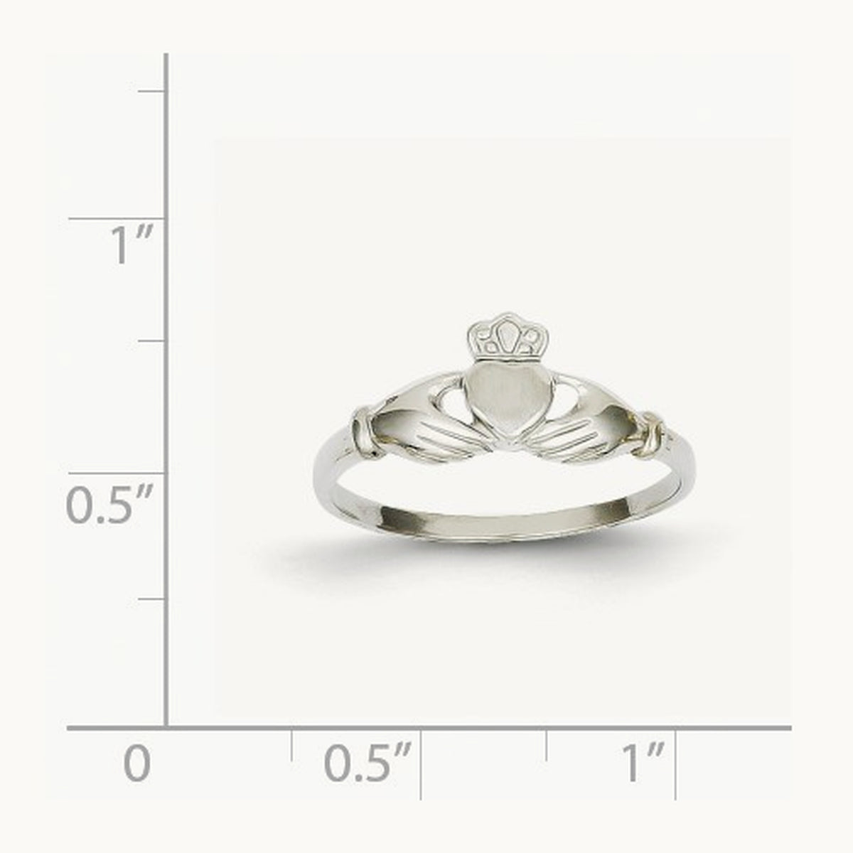 Polished and Satin Claddagh Ring, 14K White Gold