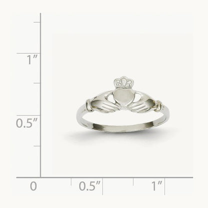 Polished and Satin Claddagh Ring, 14K White Gold