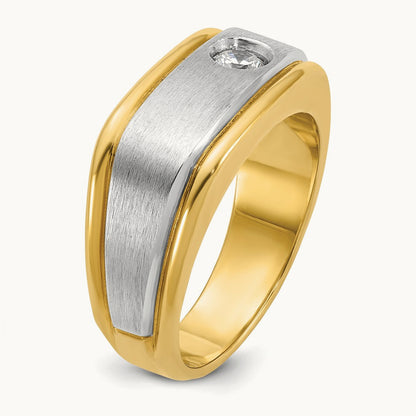 IBGoodman Men's Polished and Satin Diamond Complete Ring, 14K Two-tone