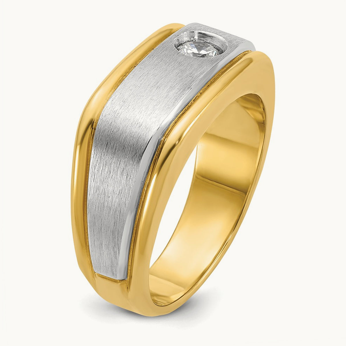 IBGoodman Men's Polished and Satin Diamond Complete Ring, 14K Two-tone