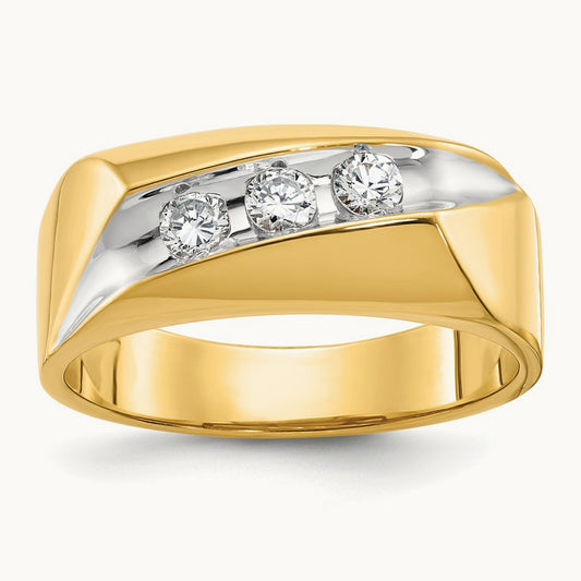 w/ White RH IBGoodman Men's Polished 3-Stone Diamond Ring, 14K