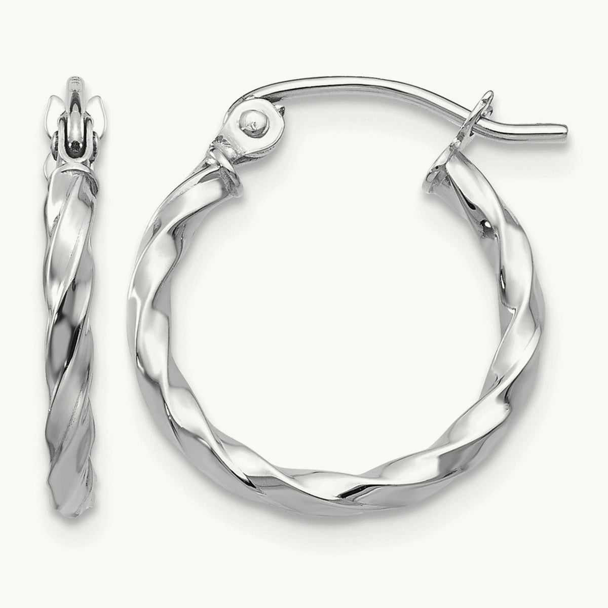 White Gold Twist Polished Hoop Earring — 12mm