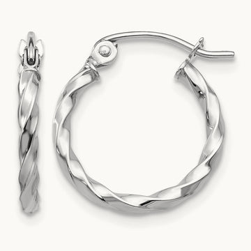 White Gold Twist Polished Hoop Earring — 12mm