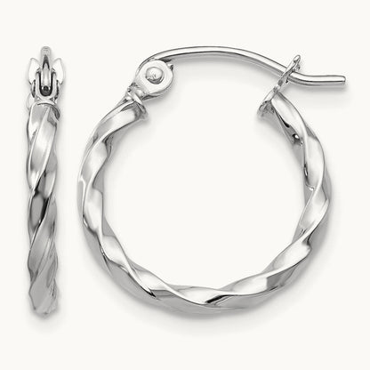 White Gold Twist Polished Hoop Earring — 12mm
