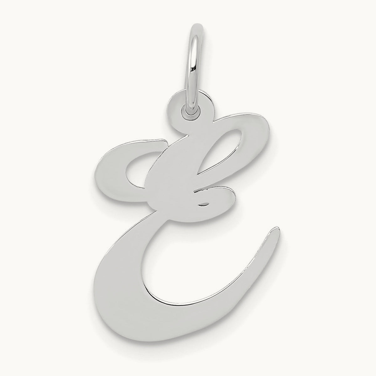 Medium Fancy Script Initial Charm — 14K White Gold, E