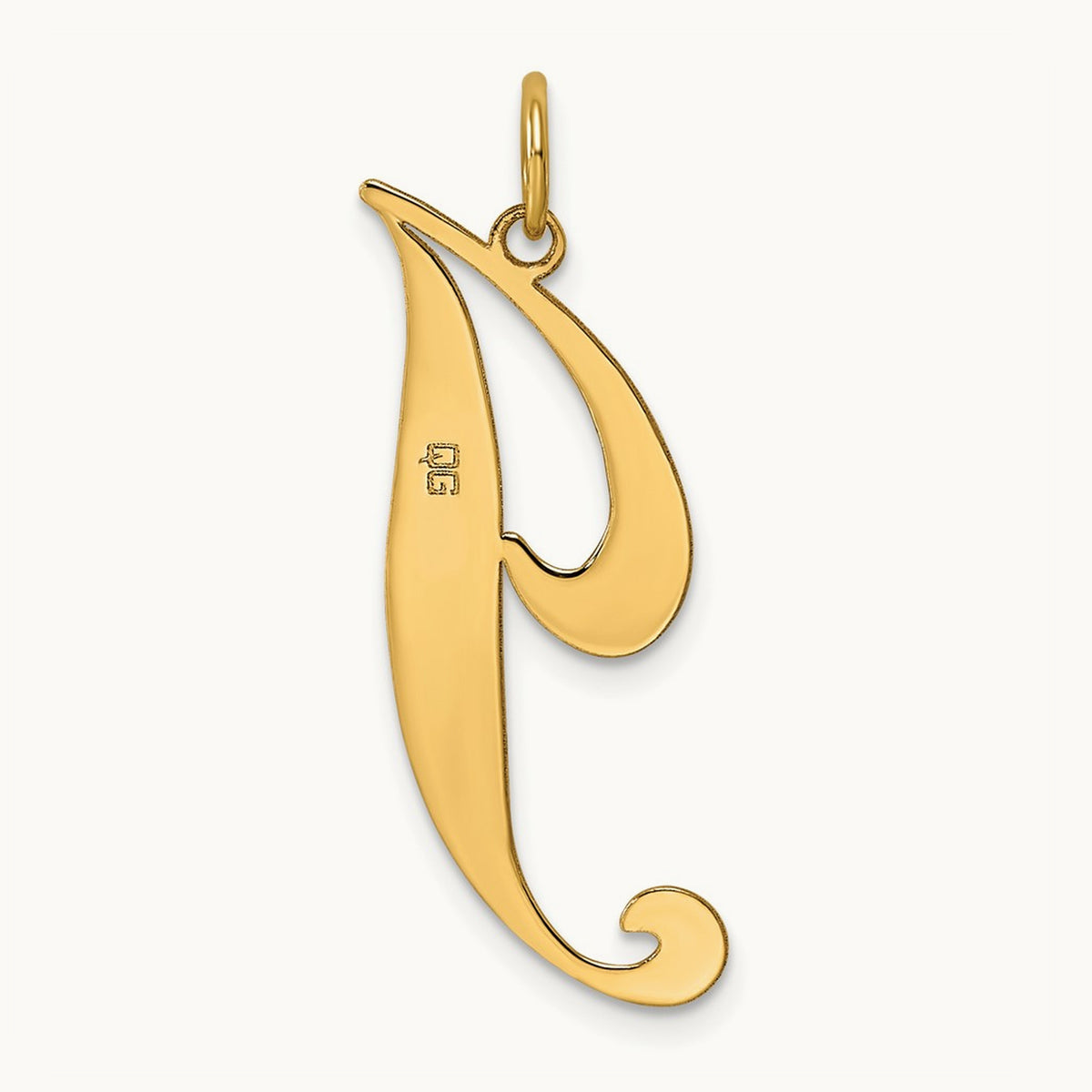 Large Fancy Script Initial Charm — 14K Yellow Gold, J