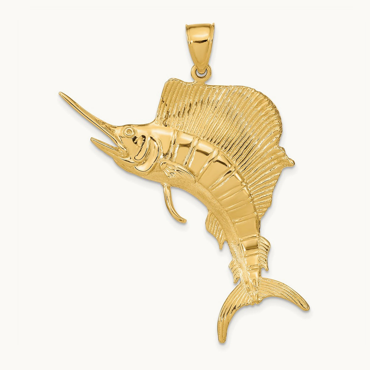 3-D Polished Textured Sailfish Charm, 14K