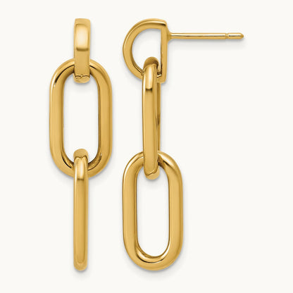 Polished Oval Link Dangle Post Earrings — 33.5mm