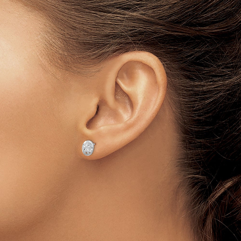 Diamond-cut Sand Dollar Earrings — 14K White Gold