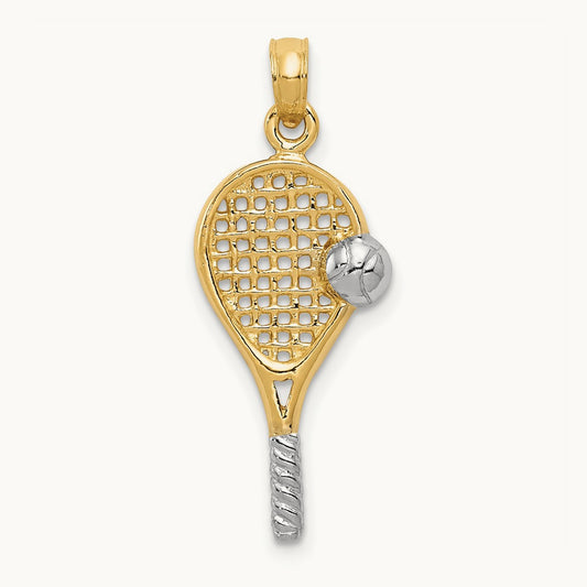 w/Rhodium Polished Tennis Racquet Pendant, 14K