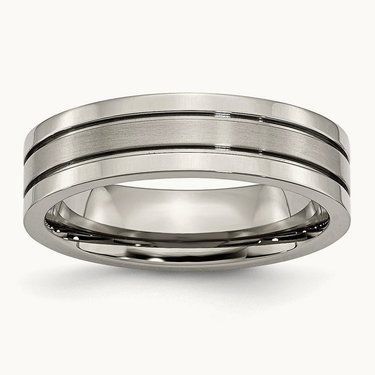 Brushed Center Grooved Band, 6mm, Titanium
