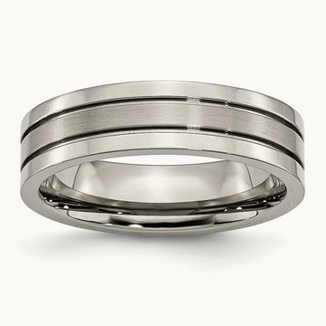 Brushed Center Grooved Band, 6mm, Titanium