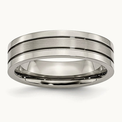 Brushed Center Grooved Band, 6mm, Titanium