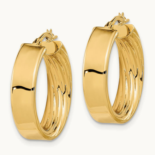 Polished and Textured Inside Hoop Earrings, 14K