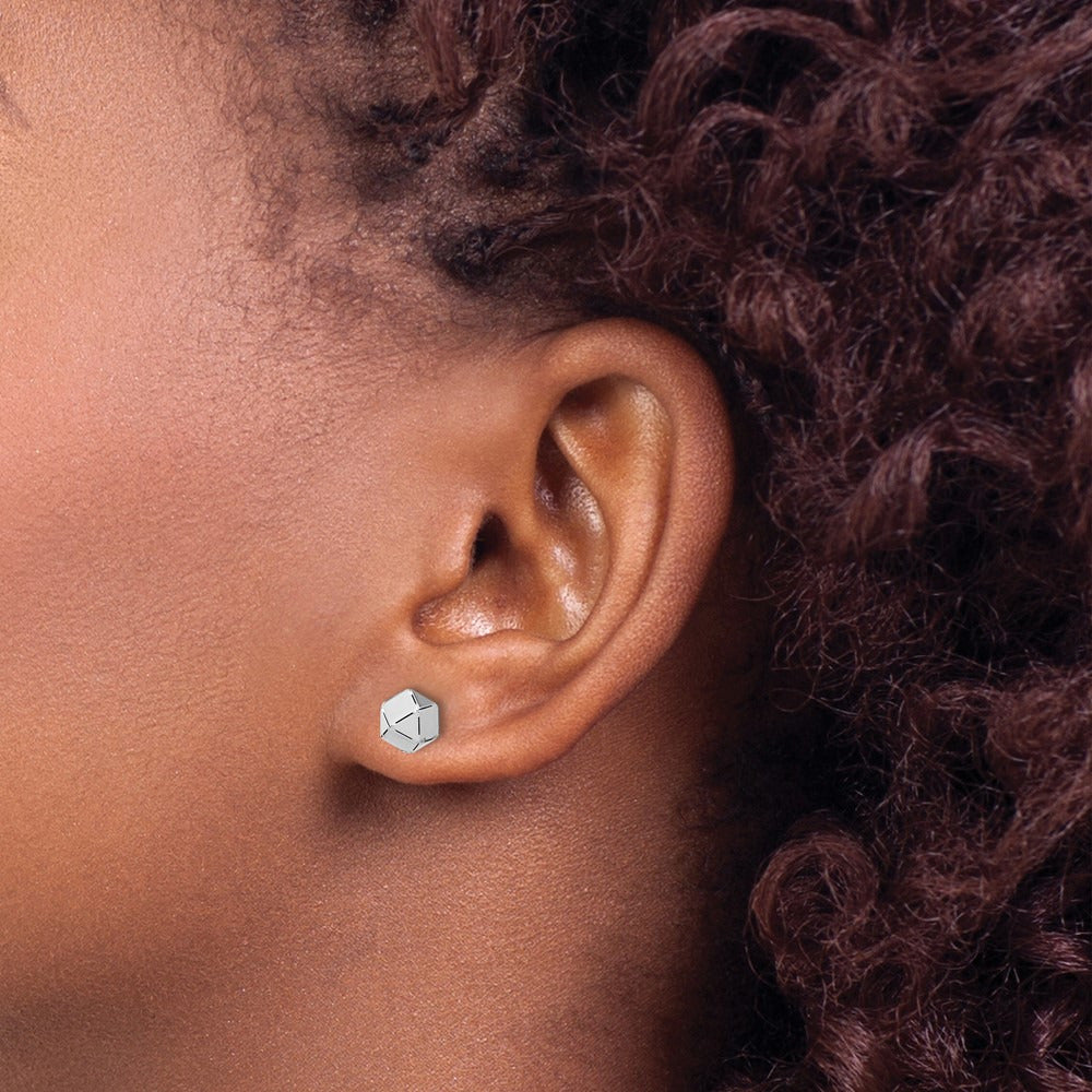 Polished Geometric Ball Post Earrings — 14K White Gold