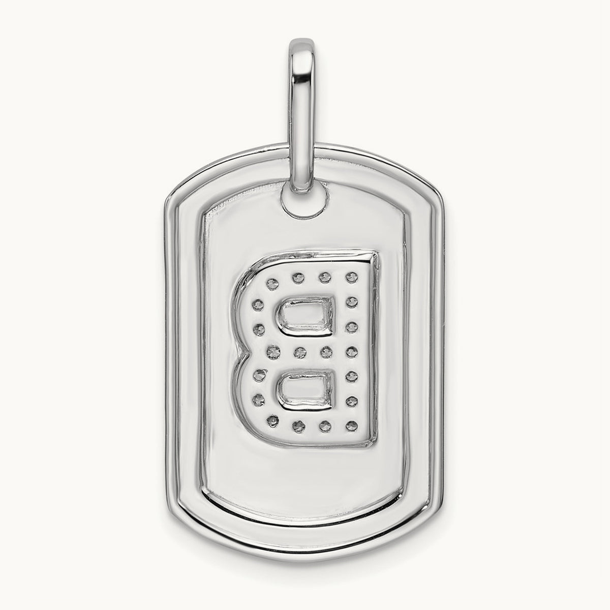 Diamond Dog Tag Charm — 14K White Gold, B