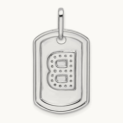 Diamond Dog Tag Charm — 14K White Gold, B
