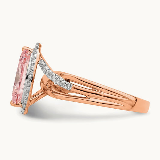 Complete Diamond/Morganite Marquise Engagement Ring, 14K Rose Gold