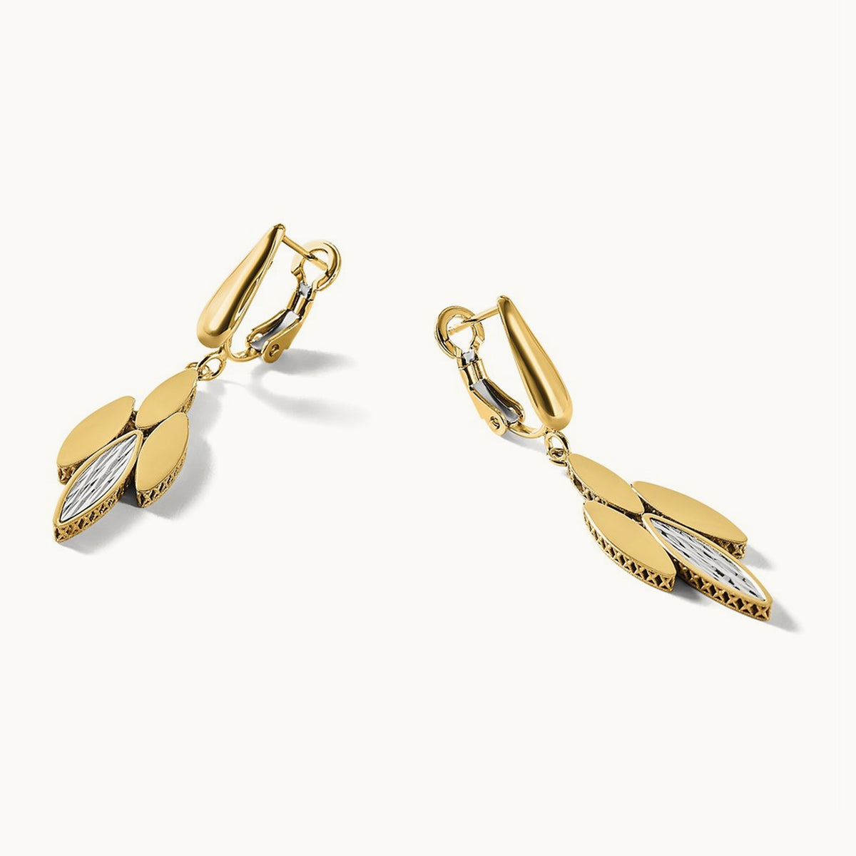 Polish/Dia-cut Fancy Dangle Omega Earrings, 14K Two-tone — Leslie's