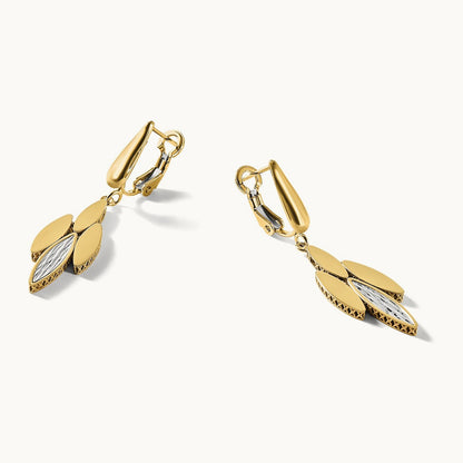 Polish/Dia-cut Fancy Dangle Omega Earrings, 14K Two-tone — Leslie's