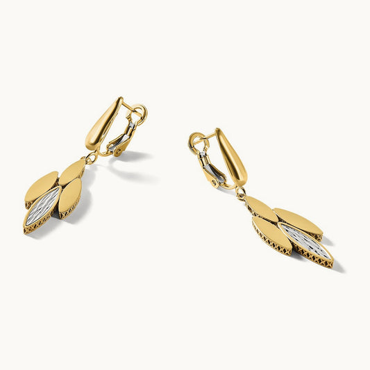 Polish/Dia-cut Fancy Dangle Omega Earrings, 14K Two-tone — Leslie's