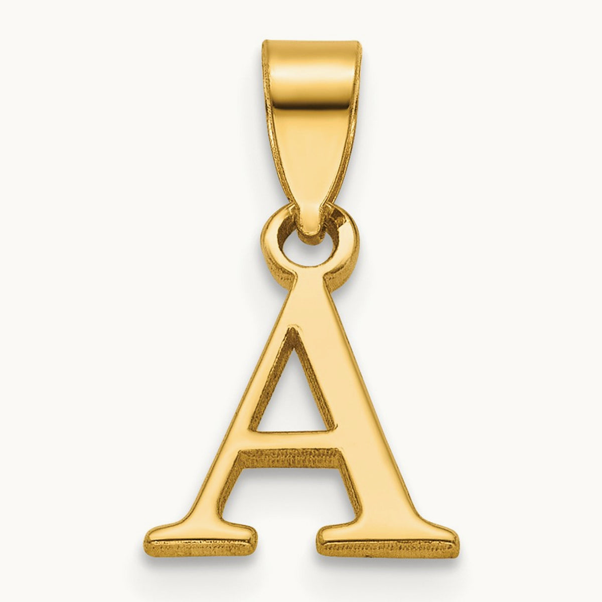 Polished Block Initial Pendant — 14K Yellow Gold, A