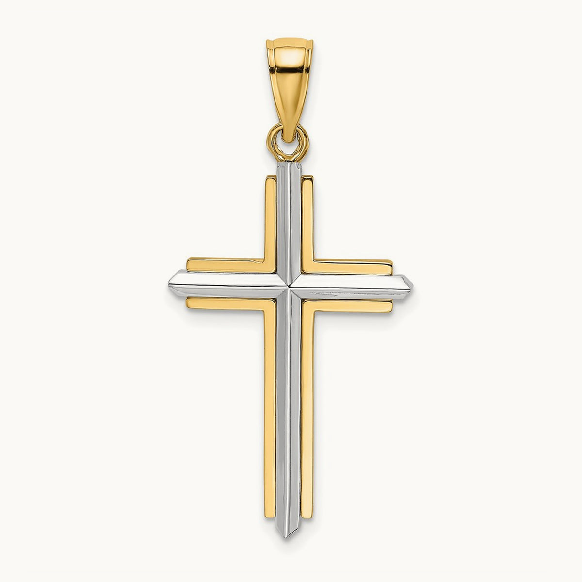 Polished Cross Charm, 14K Two-tone
