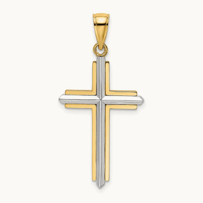 Polished Cross Charm, 14K Two-tone