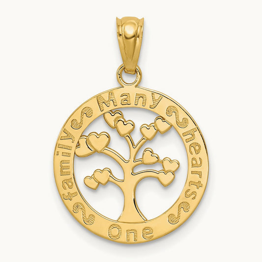 Polished ONE FAMILY MANY HEARTS Tree Pendant, 14K