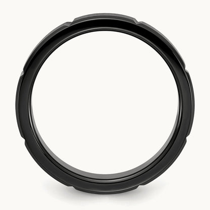 Brushed and Polished Black IP-plated Grooved Band, 6mm, Titanium
