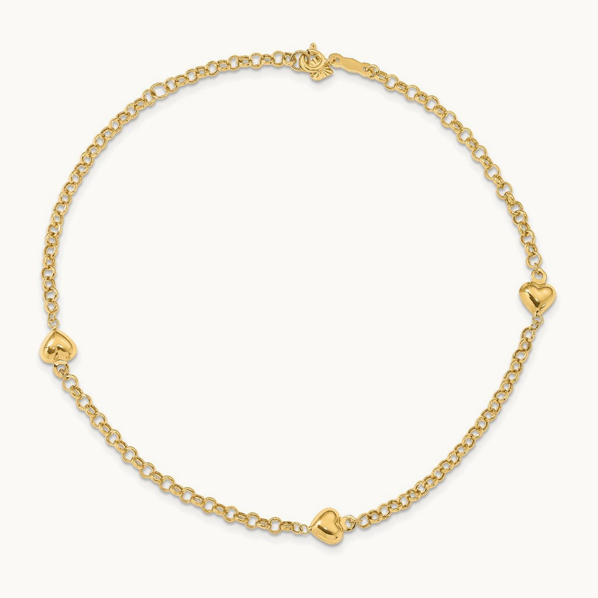 Puff Heart 9in Anklet, 14K