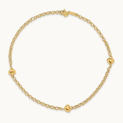 Puff Heart 9in Anklet, 14K