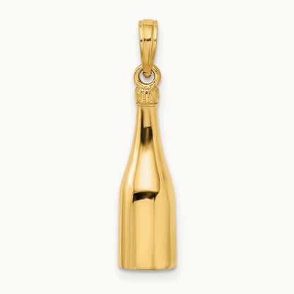 Polished 3-D Enameled Champagne Bottle Pendant, 14K