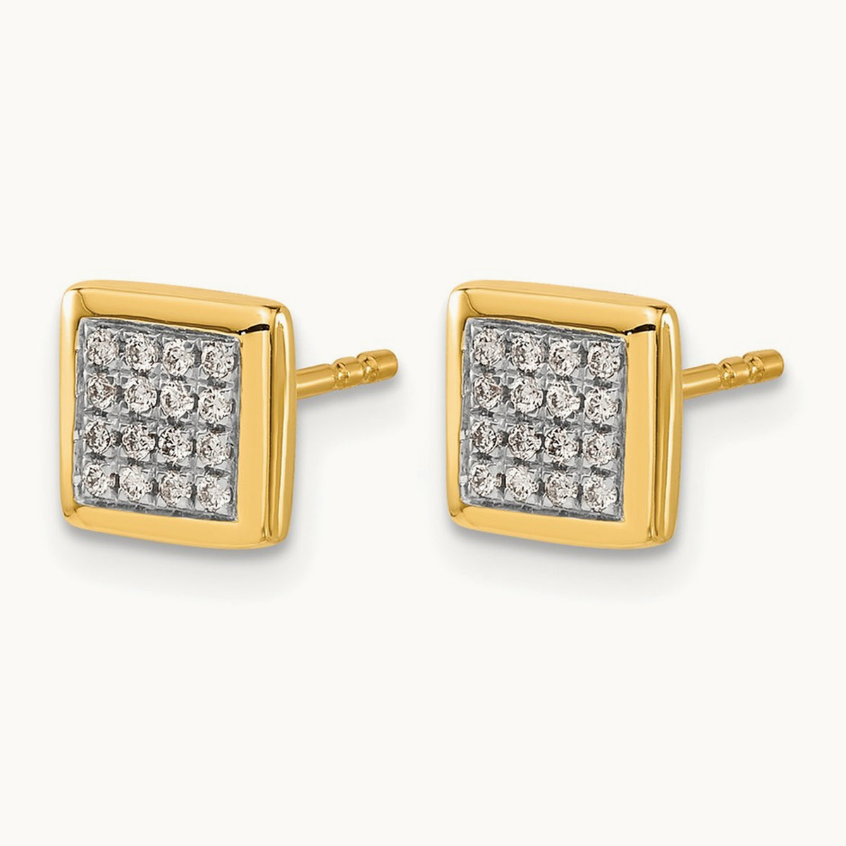 Square Diamond Cluster Earrings — 14K Yellow Gold, 7mm