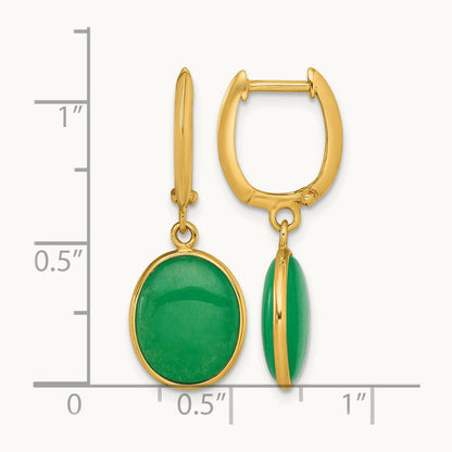 Polished Oval Jade Dangle Hinged Hoop Earrings, 14K