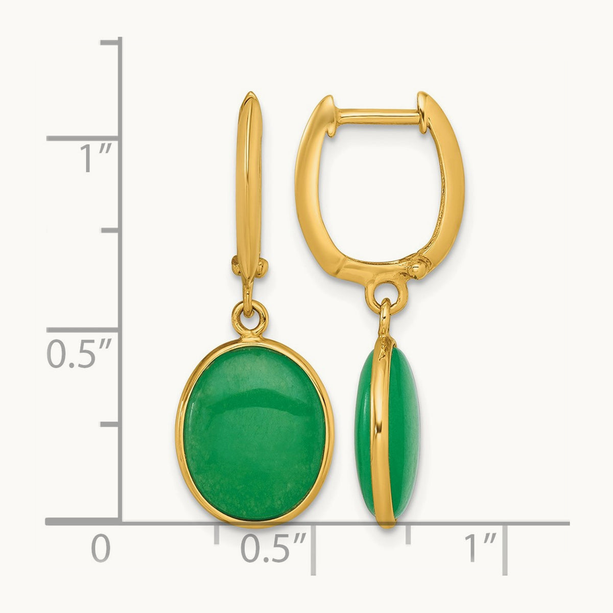 Polished Oval Jade Dangle Hinged Hoop Earrings, 14K