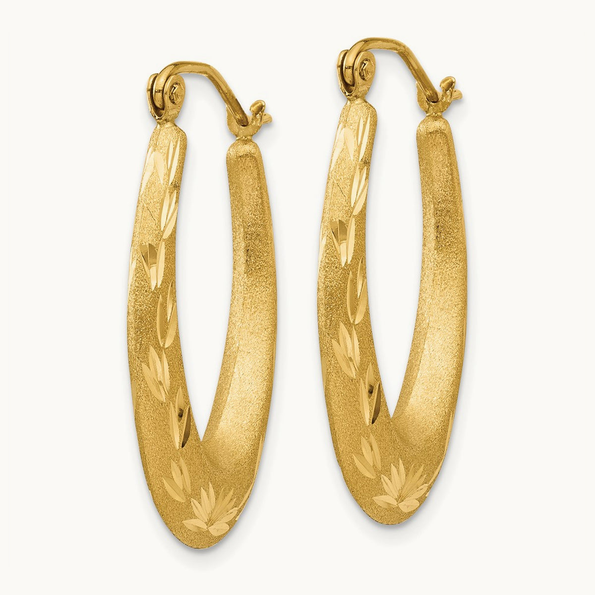 Satin Diamond Cut Hollow Hoop Earrings, 14K