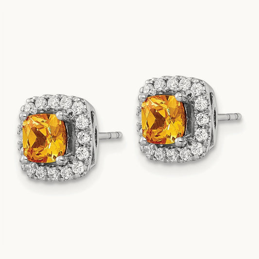 Nov Birthstone Citrine Halo Post Earrings, 0.50 ct tw Lab-Grown Diamond