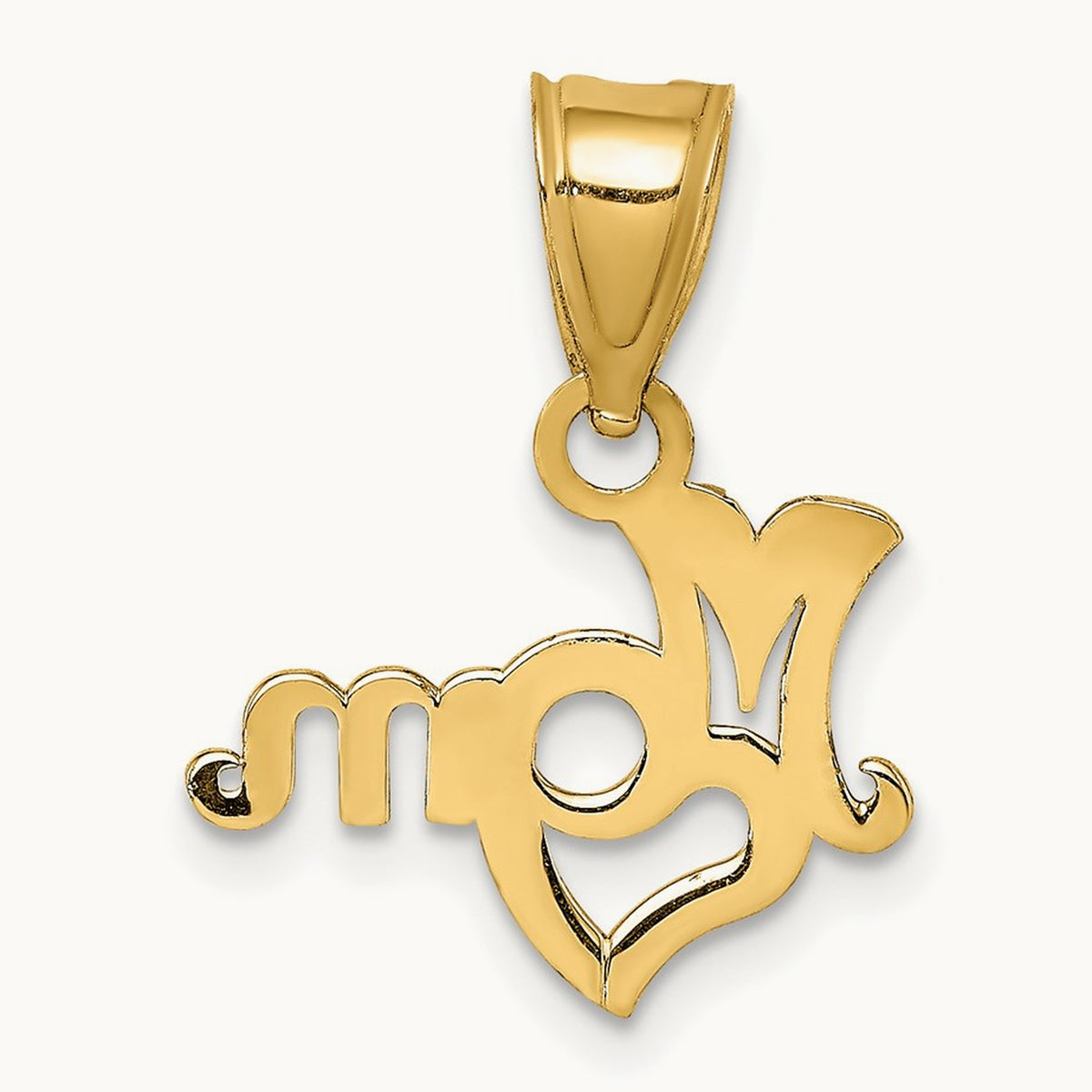 MOM with Heart Charm — 14K Yellow Gold